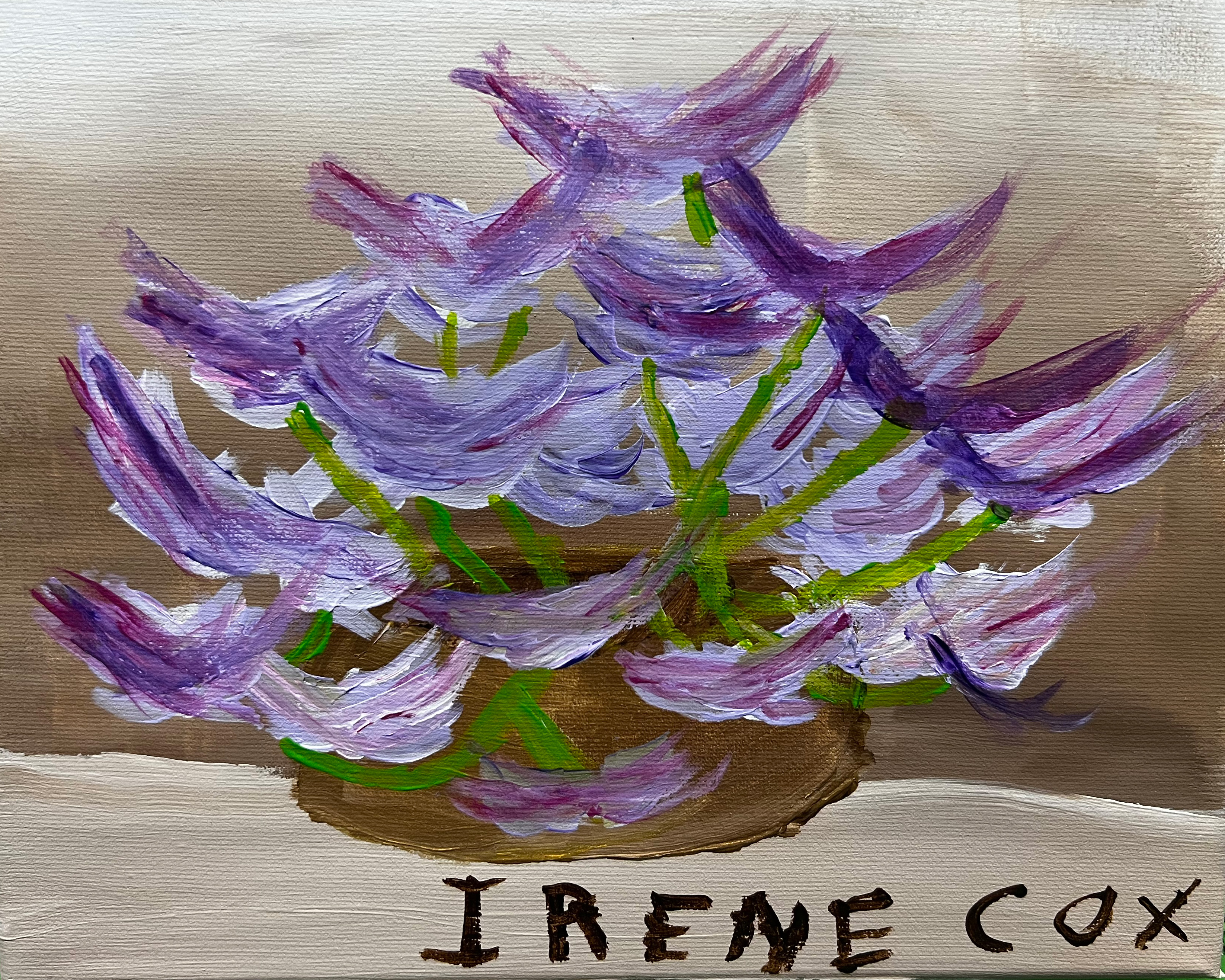 Irene Cox painting of flowers on a beige background 26